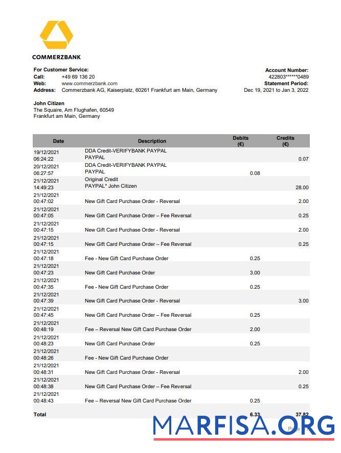 Realistic Germany Commerzbank statement excel download for verification